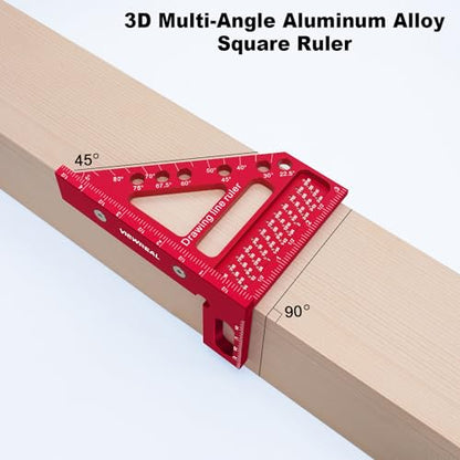 Premium Carpenter Square Hole Scribing Ruler Woodworking Square 22.5-90 Degree Measuring Ruler with Angle Pin,Versatile Multi Angle Square for Woodworking, Engineering, and Construction - color: Red