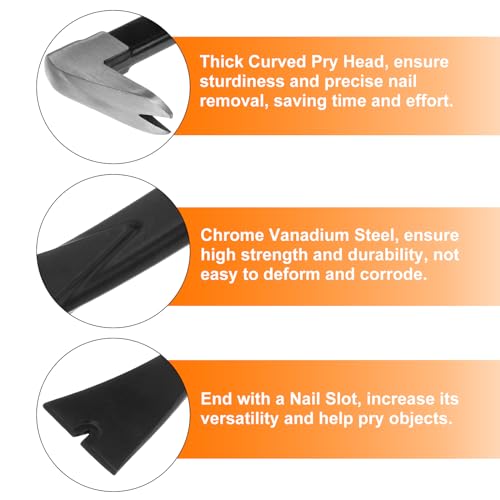 HARFINGTON Nail Puller Claw Pry Bar 8" Length CR-V Molding Pry Bars with Flat Pry Blade for Prying and Pulling