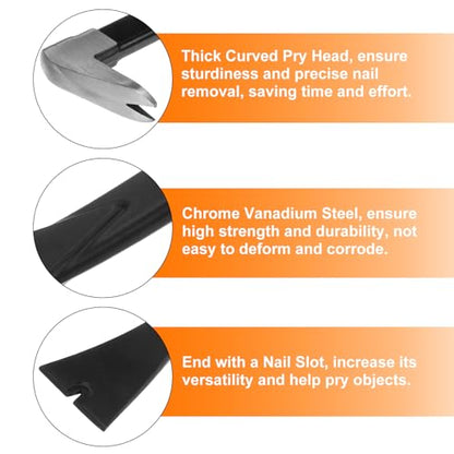 HARFINGTON Nail Puller Claw Pry Bar 8" Length CR-V Molding Pry Bars with Flat Pry Blade for Prying and Pulling