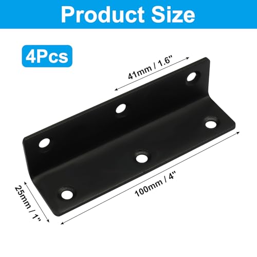 4" x 1" Corner Brace Angle Bracket, 4 Pcs, Black - size: black,4"x 1"
