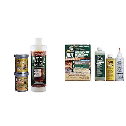 PC-Products PC-Woody Wood Repair Epoxy Paste, Two-Part 12 oz, and PC-Petrifier Wood Hardener 16 oz, Kit & PC-Rot Terminator Epoxy Wood Hardener, Two-Part 24oz in Two Bottles, Amber 240618