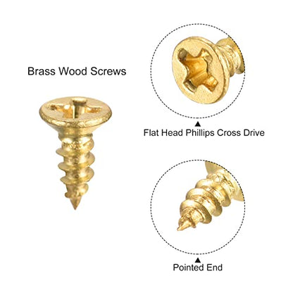 uxcell Brass Wood Screws, M2.5x6mm Phillips Flat Head Self Tapping Connector for Door Hinges, Wooden Furniture, Home Appliances 25Pcs - size: M2.5x6mm