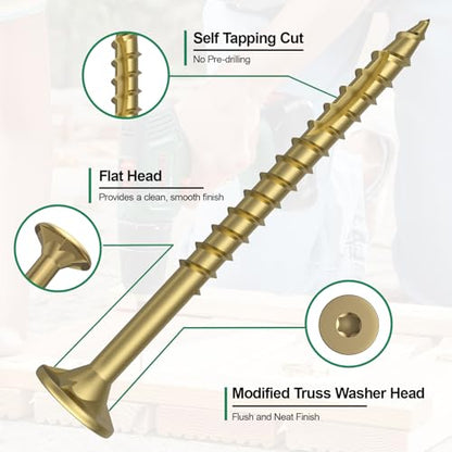 #8 x 2” Deck Screws, 100Pcs Star Drive Wood Screws - color: Gold, size: 2 Inch