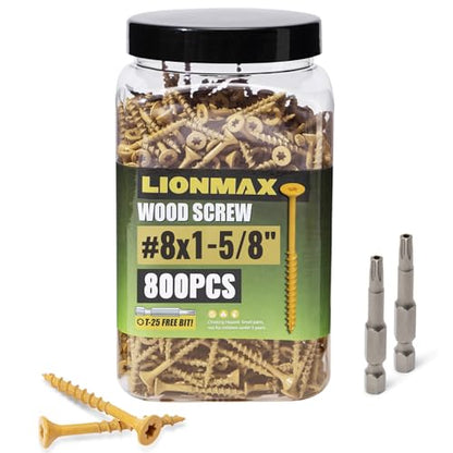 LIONMAX Deck Screws #8 x1-5/8 Inch, Exterior Wood Screws, 800 PCS, Tan