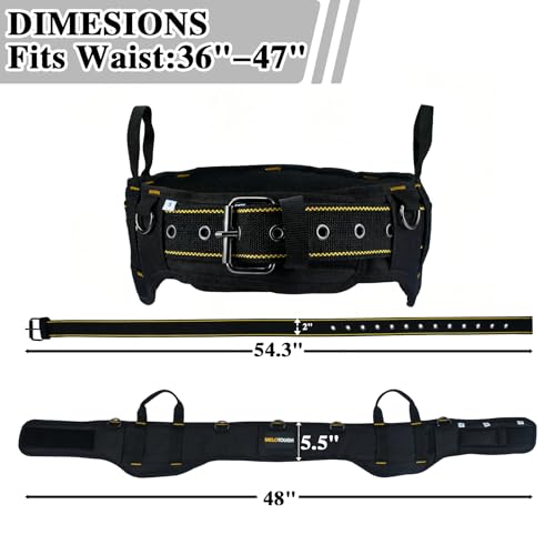 MELOTOUGH Padded Tool Belt for Men with handle strap, Heavy-Duty Work Belt with D ring, Adjustable Waist 36"-47" for Electrician (Tool Belt Suspenders Not Included)