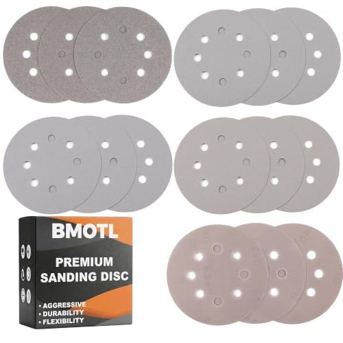 5 Inch Film Sanding Discs: 80-240 Grit Hook & Loop 8 Hole Assortment