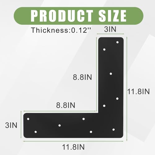4Pcs 11.8"x3" L Shape Flat Brackets|Thickness 0.12" Mending Plates| - size: 4"x 4"