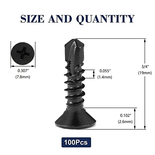 #8 x 3/4" Sheet Metal Screws 100Pcs 410 Stainless Steel Flat Head Fast Self Tapping Screws Black Oxide by SG TZH - size: #8 x 3/4"