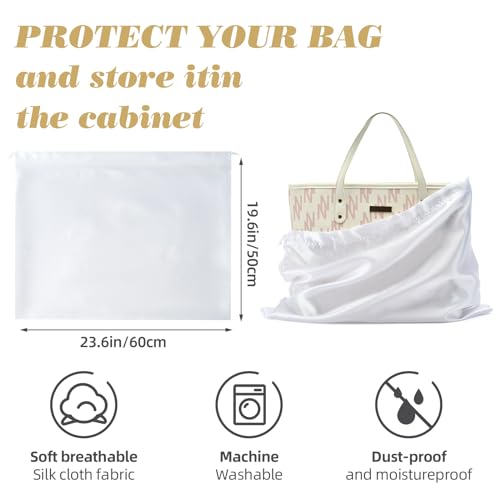 3Pack Drawstring Dust Bags for Handbags Silk Purses - color: White, size: 19.6 × 15.7 in