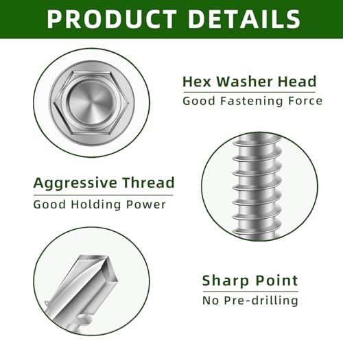 Mellewell #12 x 3/4" Hex Washer Head Self Drilling Screws, Self Tapping Sheet Metal Screws, 410 Stainless Steel, 100 PCS - color: Silver, size: #12 x 3/4"