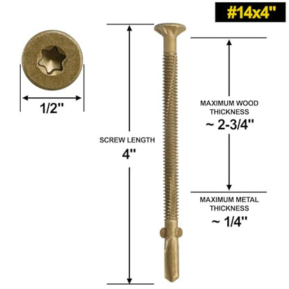 #14 x 4 Self-Tapping Trailer Deck Screws,130PcsT25 Star Bits Screws - color: Gold, size: #14 x 4in 130pcs