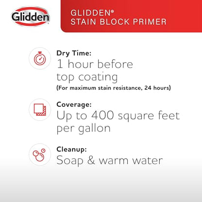 Glidden Glidden Interior/Exterior Stain Block Primer Flat, White, 1 Gallon