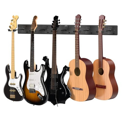LEKATO Guitar Wall Mount Hagers for Multiple Guitars, 5 Adjustable Hangers Guitar Wall Rack, Fixed Clips, Aluminum Acoustic & Electric Guitars Rack, Bass Holder for Banjo, Mandolin