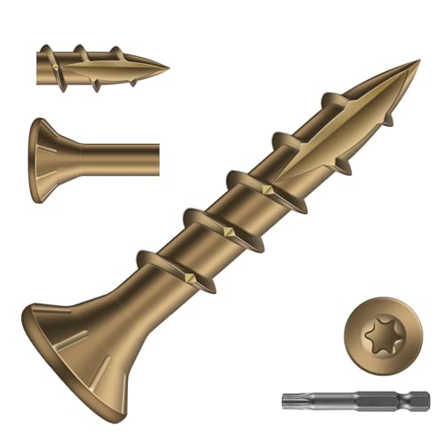 #8 x 1 Inch Deck Screws (205Pcs) 1lb. Carbon Steel, Yellow, Flat Head, Rust Resistant epoxy Coated, with T25 Star Bit - color: Yellow, size: #8 x 1"