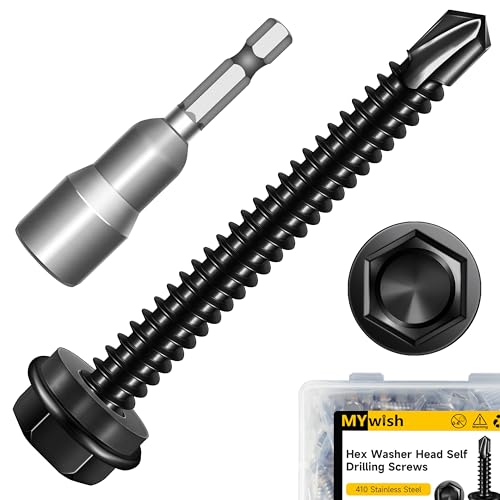 Mywish 50pcs #12 x 2 Self Drilling Screws for Metal, 410 Stainless Steel Hex Washer Head Self Drilling Screws, Black Oxided Self Tapping Sheet Metal Tek Screw Fast Tapping - size: #12x2"(50pcs)