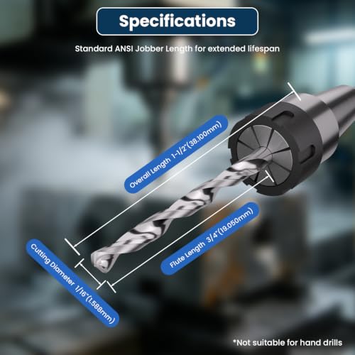 LU&MN Solid Carbide Jobber Drill Bit, 1/16" Dia, 2 Pcs - size: 1/16 in