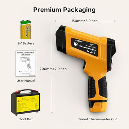 Infrared Thermometer Temperature Gun 3992°F 50:1, - color: -58°F to 3992°F