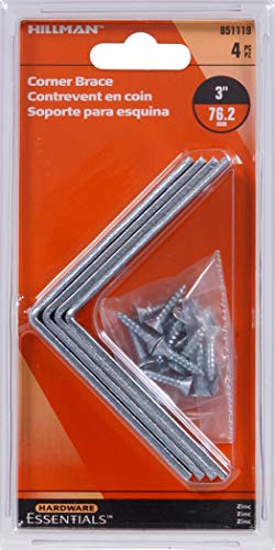 Hillman Hardware Essentials Corner Brace Zinc Plated 3" x 3/4", 4 Pack 851119