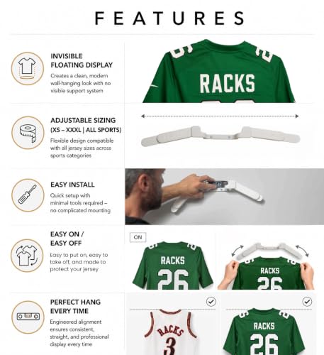 Wall Mount Display | Damage-Free Adjustable Hanger for Jerseys - color: White