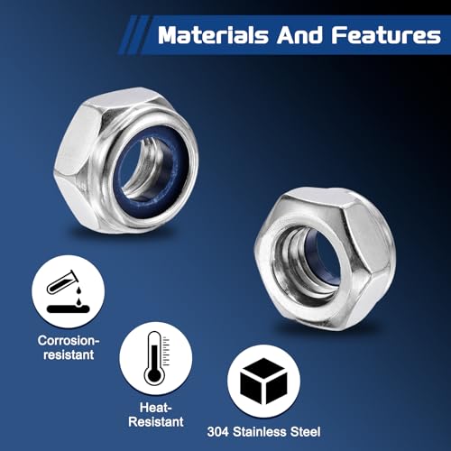 25Pcs M10-1.5 Nylon Locking Hex Nuts 304 StainlessSteel Silver - color: Silver, size: M10x1.5mm