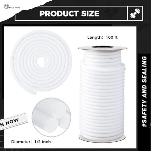 MotiMind Foam Backer Rod for Gap, 1/2 Inch X 100 ft, White, 1 Roll - color: White, size: 1/2 Inch X 100 ft