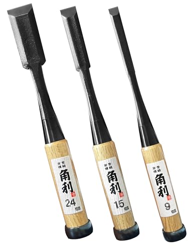 KAKURI Japanese Wood Chisel Set 3-Piece, Woodworking Bench Chisel Set - color: White Oak
