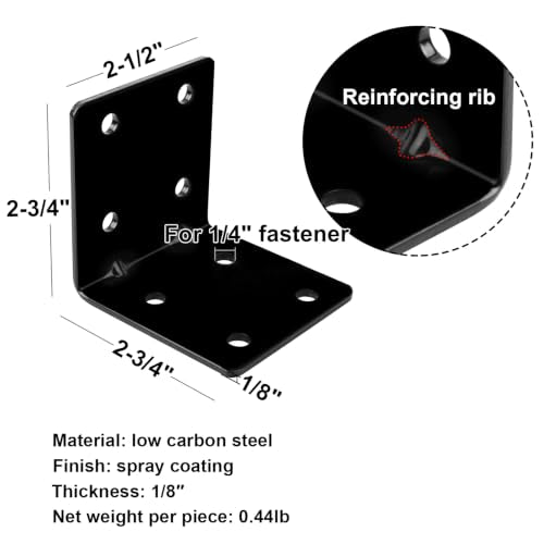 10 PCS 2-3/4" Black L Reinforced Angle Bracket, Corner Brace - size: 2-3/4"x2-3/4"x2-1/2"