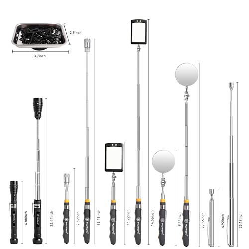 Mulwark 7-Piece Telescoping Magnetic Pickup Tool Set, Versatile Magnet Tool with 1lb & 5lb Magnet Sticks, 360° Swivel Inspection Mirror & Parts Tray, Ideal Gifts for Men, Dads, Mechanics - size: 7pcs Large
