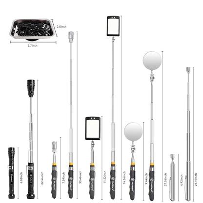 Mulwark 7-Piece Telescoping Magnetic Pickup Tool Set, Versatile Magnet Tool with 1lb & 5lb Magnet Sticks, 360° Swivel Inspection Mirror & Parts Tray, Ideal Gifts for Men, Dads, Mechanics - size: 7pcs Large