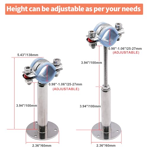 AKIHISA 2 Pcs 304 Stainless Steel Pipe Supports, Wall Mount Ceiling Mount Pipe Hanger, Pipe Holder for OD Pipe 25-27MM Adjustable Height Range 100-200mm - size: 25-27mm, style: Adjustable Height 100-200mm
