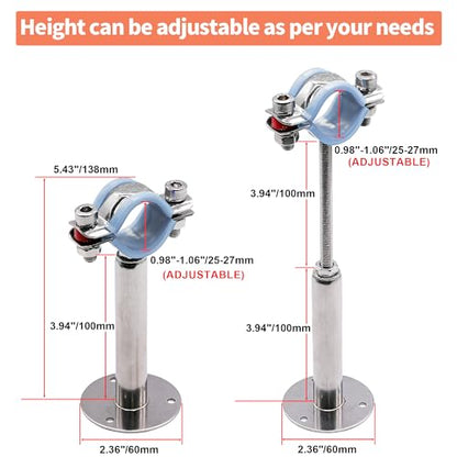AKIHISA 2 Pcs 304 Stainless Steel Pipe Supports, Wall Mount Ceiling Mount Pipe Hanger, Pipe Holder for OD Pipe 25-27MM Adjustable Height Range 100-200mm - size: 25-27mm, style: Adjustable Height 100-200mm