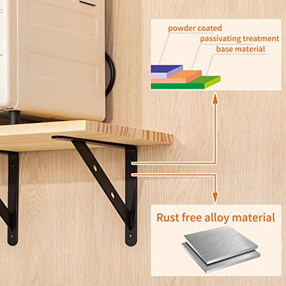12 Pack 8" x 6" Heavy Duty Aluminum Alloy Shelf Brackets, Max Load 360 lbs, Black, Wall Mount - size: 8 Inch x 6 Inch