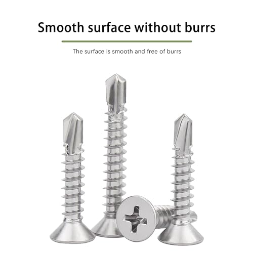 #10 x 1 Sheet Metal Screws, Self Drilling, Phillips Flat Head, Zinc Plated Stainless Steel 410, Self Tapping Tek Wood Screws, #10 x 1-Inch, 50 Pcs - size: #10 x 1"