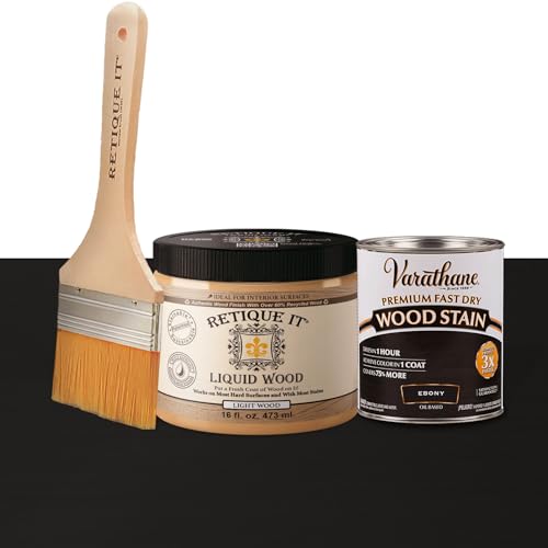 Retique It Liquid Wood - Pint Light with Ebony Stain - Stainable Wood Fiber Paint - Put a fresh coat of wood on it (16oz LW, Ebony) - color: 10 Ebony, size: 16 Fl Oz (Pack of 1)