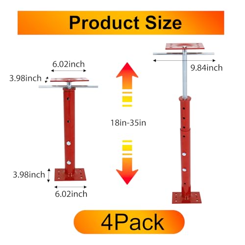 4 Pack Adjustment House Jacks for Leveling Crawlspace, Red - color: Red, size: 18"-35"