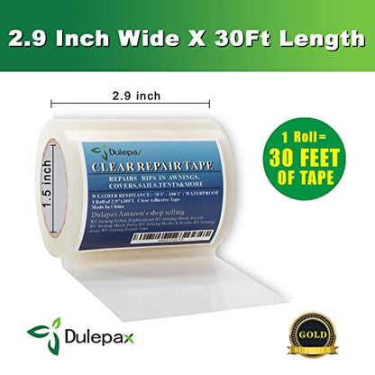 Dulepax-Tent Repair Tape,Awning Repair Tape,Boat Covers Repair,RV Covers Repair Kit,Tarp Repair,Canvas Pctch Kit,Sail Tape Etc...1 Roll of 30FT x 2.9" - size: 30 ft x 2.9"