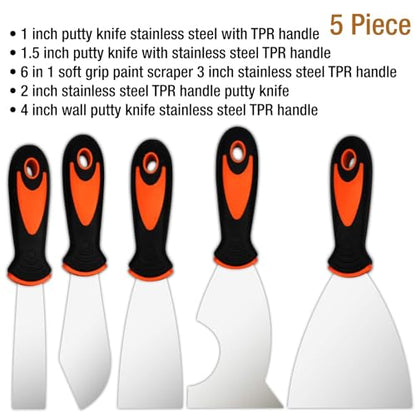 Putty Knife Set, 5 Pcs Size Paint Scraper, 1" 1.5" 2" 3" 4" - color: 5 Pack, Multi-size