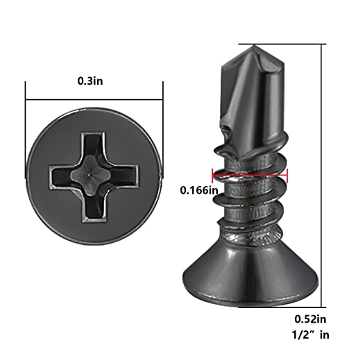 Wensilon（600pcs）#8×1/2”for Sheet Metal Self-Tapping Screws 410 Black Stainless Steel Flat Head High-Strength Quick self-Drilling Screws - color: Black, size: #8X1/2"