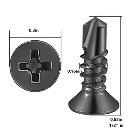Wensilon（600pcs）#8×1/2”for Sheet Metal Self-Tapping Screws 410 Black Stainless Steel Flat Head High-Strength Quick self-Drilling Screws - color: Black, size: #8X1/2"