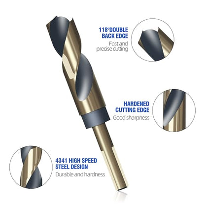 HUHAO 8Pcs Reduced Shank Twist Drill Bit Set from 9/16" to 1",High Speed Steel Drill Bits with 10mm (3/8") & 1/2" Shank,Gold Titanium & Black Nitride Coated Drilling Bit for Hard Wood,Mild Steel - size: 8PC