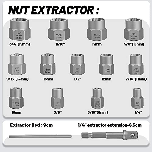 15-Pcs Bolt Extractor Set 3/8'' Drive Easy Out Bolt Extractor Set - size: 15Pcs