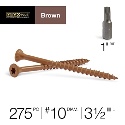 Deck Plus Deck Screws, #10 x 3-1/2in, 365 Pieces, Brown - color: Brown, size: #10 x 3-1/2", style: 275 pcs