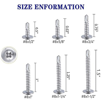 Silvery #8x1 Phillips Head 410 Stainless Self-Drilling Screws 100 pcs - color: SILVER, size: #8x1"