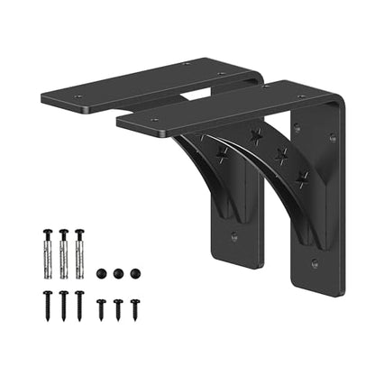 Heavy Duty Shelf Brackets，max Load 900 LBS,Premium Alloy Metal Mantel Brackets , (Set of 2) Fireplace Mantel Brackets - Countertop Support Brackets (Matte Black, 6 inch x 5 inch) - size: 6 inch x 5 inch