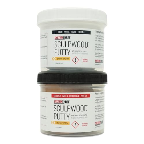 System Three SculpWood Putty Epoxy Wood Filler, 8 oz, Brown