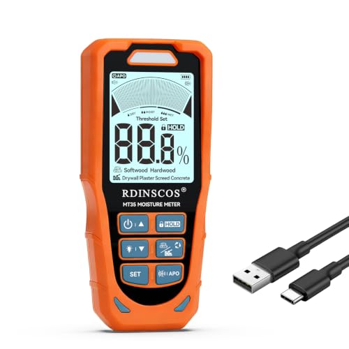 RDINSCOS Pinless Moisture Meter Digital Wood Moisture Tester for Drywall - color: B-orange