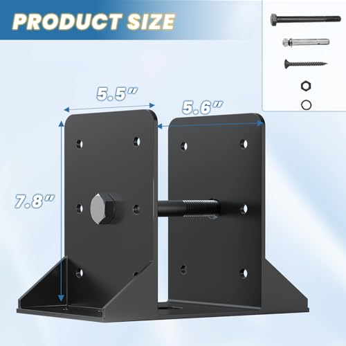 6x6 Post Base 2 Pcs,Inner Size 5.6"x5.6" Post Anchors, - size: 6x6