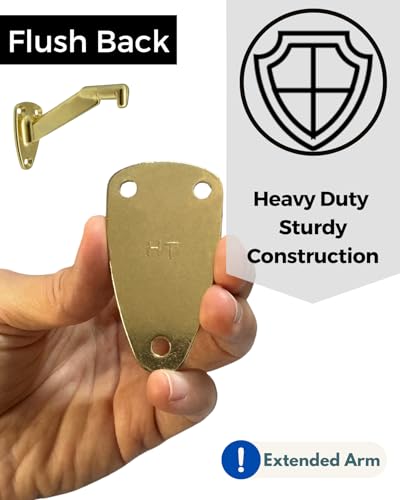 Heavy Duty Brass Plated Zinc Handrail Brackets Extended Neck Wall Mount Design Includes Screws for Stair Railing Support 2 Pack | HOWTOOL