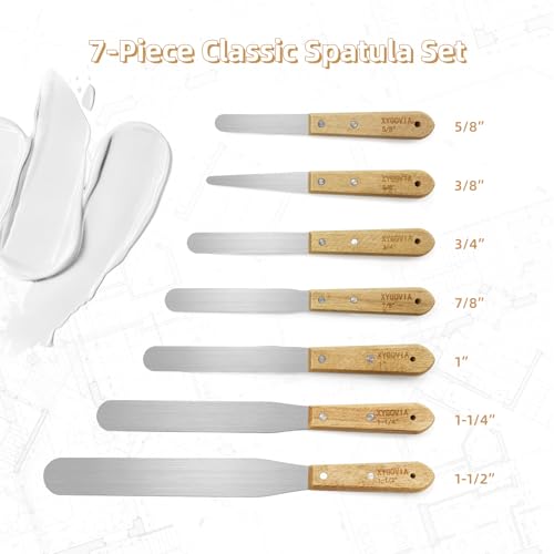 7-Piece Professional Caulking Spatula Set with Wooden Handle - color: 7PCS