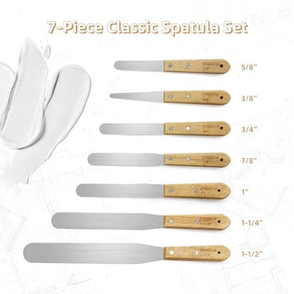 7-Piece Professional Caulking Spatula Set with Wooden Handle - color: 7PCS